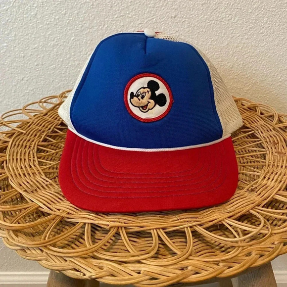 RARE Vintage Disney Mickey Mouse Trucker Hat red and blue - Picture 1 of 5